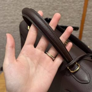 Hermes Kelly 32 Bag Handmade In Togo Calfskin Leather Gold Hardware 47 Chocolat - Image 8