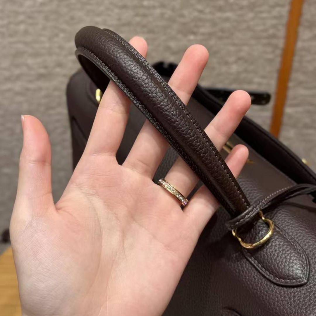 Hermes Kelly 32 Bag Handmade In Togo Calfskin Leather Gold Hardware 47 Chocolat - Image 8