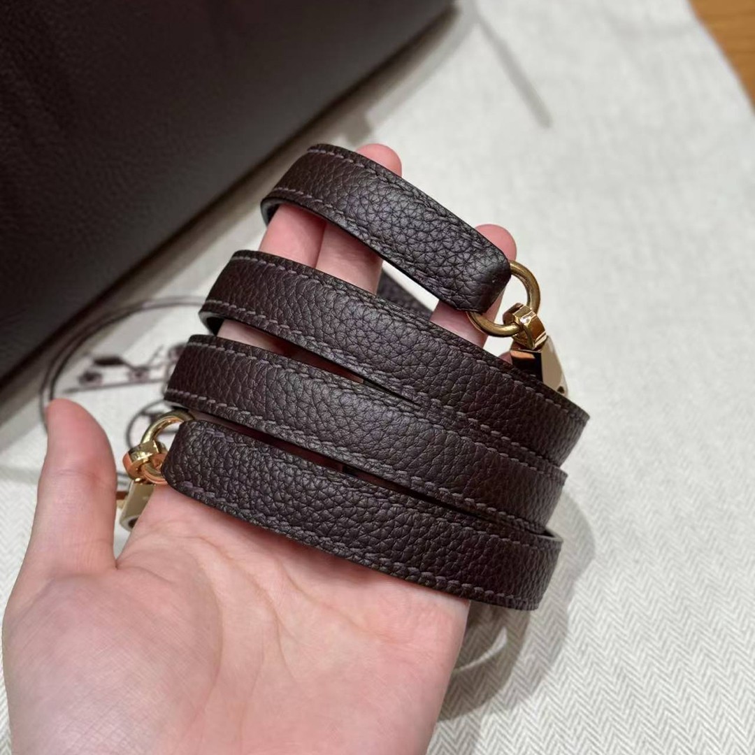 Hermes Kelly 32 Bag Handmade In Togo Calfskin Leather Gold Hardware 47 Chocolat - Image 6