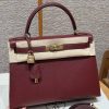 Hermes Kelly 32 Bag Handmade In Chèvre Calfskin Leather Gold Hardware 55 Rouge H