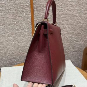 Hermes Kelly 32 Bag Handmade In Chèvre Calfskin Leather Gold Hardware 55 Rouge H - Image 20