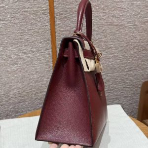 Hermes Kelly 32 Bag Handmade In Chèvre Calfskin Leather Gold Hardware 55 Rouge H - Image 19