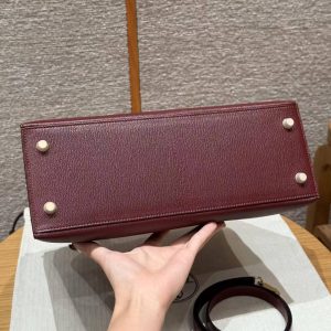 Hermes Kelly 32 Bag Handmade In Chèvre Calfskin Leather Gold Hardware 55 Rouge H - Image 18