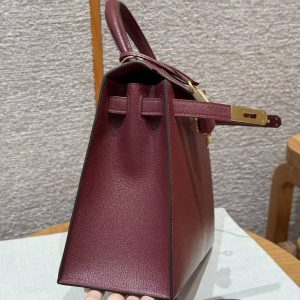 Hermes Kelly 32 Bag Handmade In Chèvre Calfskin Leather Gold Hardware 55 Rouge H - Image 12