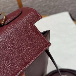 Hermes Kelly 32 Bag Handmade In Chèvre Calfskin Leather Gold Hardware 55 Rouge H - Image 10