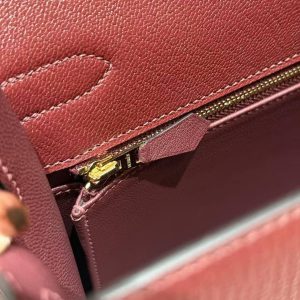 Hermes Kelly 32 Bag Handmade In Chèvre Calfskin Leather Gold Hardware 55 Rouge H - Image 8