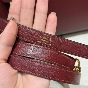 Hermes Kelly 32 Bag Handmade In Chèvre Calfskin Leather Gold Hardware 55 Rouge H - Image 3