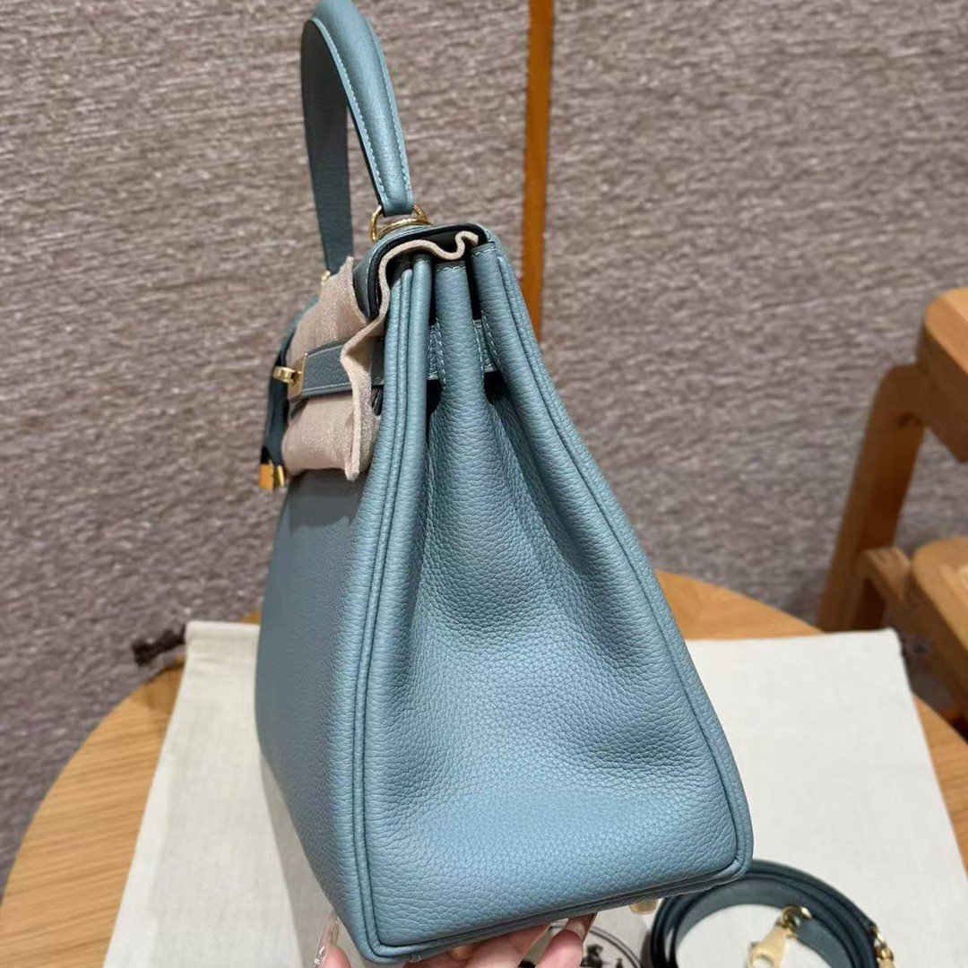 Hermes Kelly 32 Bag Handmade In Togo Calfskin Leather Gold Hardware 7G Ciel - Image 18