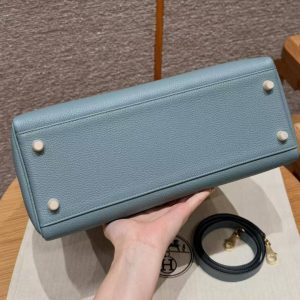 Hermes Kelly 32 Bag Handmade In Togo Calfskin Leather Gold Hardware 7G Ciel - Image 17