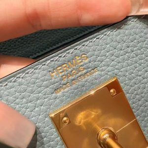 Hermes Kelly 32 Bag Handmade In Togo Calfskin Leather Gold Hardware 7G Ciel - Image 13