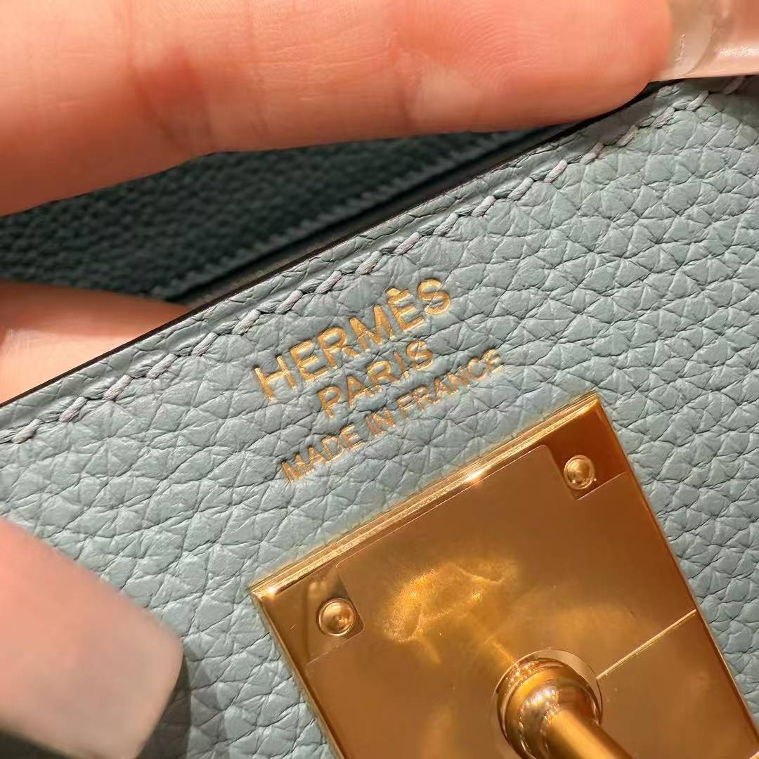 Hermes Kelly 32 Bag Handmade In Togo Calfskin Leather Gold Hardware 7G Ciel - Image 13