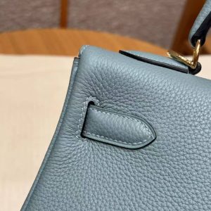 Hermes Kelly 32 Bag Handmade In Togo Calfskin Leather Gold Hardware 7G Ciel - Image 12
