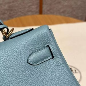 Hermes Kelly 32 Bag Handmade In Togo Calfskin Leather Gold Hardware 7G Ciel - Image 8