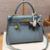 Hermes Kelly 32 Bag Handmade In Togo Calfskin Leather Gold Hardware 7G Ciel