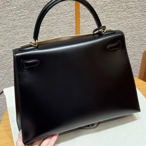 Alternative view of Hermes Kelly 32 Bag Handmade In Box Calfskin Leather Gold Hardware 89 Noir