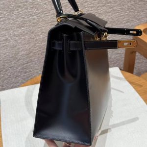 Hermes Kelly 32 Bag Handmade In Box Calfskin Leather Gold Hardware 89 Noir - Image 21
