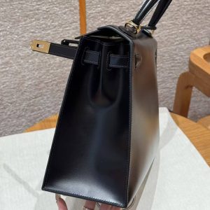 Hermes Kelly 32 Bag Handmade In Box Calfskin Leather Gold Hardware 89 Noir - Image 20
