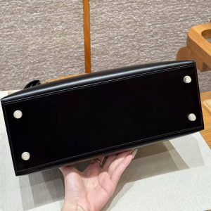 Hermes Kelly 32 Bag Handmade In Box Calfskin Leather Gold Hardware 89 Noir - Image 19