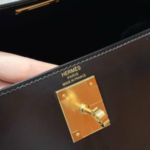 Hermes Kelly 32 Bag Handmade In Box Calfskin Leather Gold Hardware 89 Noir - Image 17