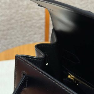 Hermes Kelly 32 Bag Handmade In Box Calfskin Leather Gold Hardware 89 Noir - Image 15