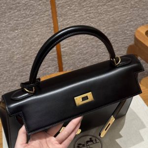 Hermes Kelly 32 Bag Handmade In Box Calfskin Leather Gold Hardware 89 Noir - Image 14