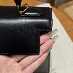 Hermes Kelly 32 Bag Handmade In Box Calfskin Leather Gold Hardware 89 Noir - Image 13