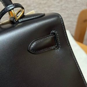Hermes Kelly 32 Bag Handmade In Box Calfskin Leather Gold Hardware 89 Noir - Image 10