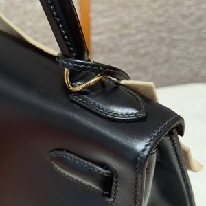 Hermes Kelly 32 Bag Handmade In Box Calfskin Leather Gold Hardware 89 Noir - Image 8