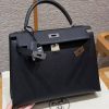 Hermes Kelly 32 Bag Handmade In Epsom Calfskin Leather Silver Hardware 89 Noir