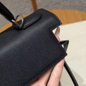 Hermes Kelly 32 Bag Handmade In Epsom Calfskin Leather Silver Hardware 89 Noir - Image 13