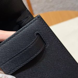 Hermes Kelly 32 Bag Handmade In Epsom Calfskin Leather Silver Hardware 89 Noir - Image 11