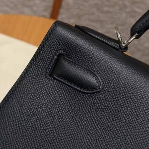 Hermes Kelly 32 Bag Handmade In Epsom Calfskin Leather Silver Hardware 89 Noir - Image 7