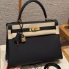Hermes Kelly 32 Bag Handmade In Togo Calfskin Leather Gold Hardware 89 Noir