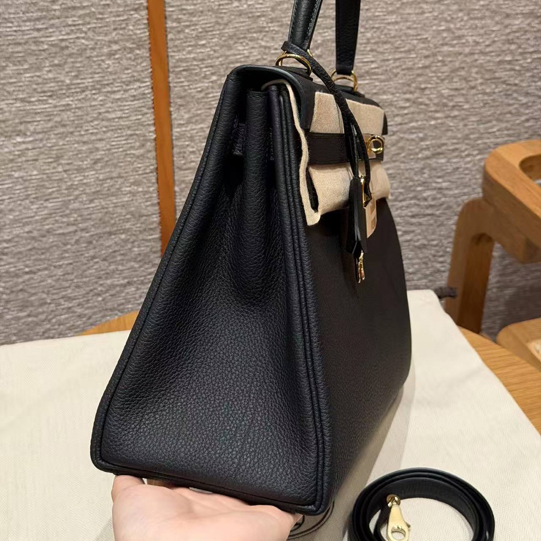 Hermes Kelly 32 Bag Handmade In Togo Calfskin Leather Gold Hardware 89 Noir - Image 23