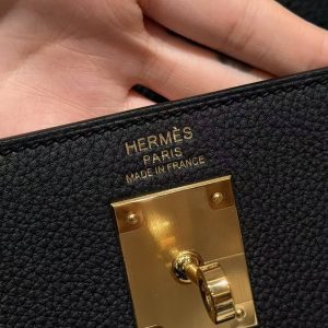 Hermes Kelly 32 Bag Handmade In Togo Calfskin Leather Gold Hardware 89 Noir - Image 19