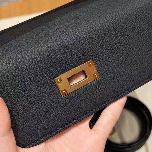 Hermes Kelly 32 Bag Handmade In Togo Calfskin Leather Gold Hardware 89 Noir - Image 14
