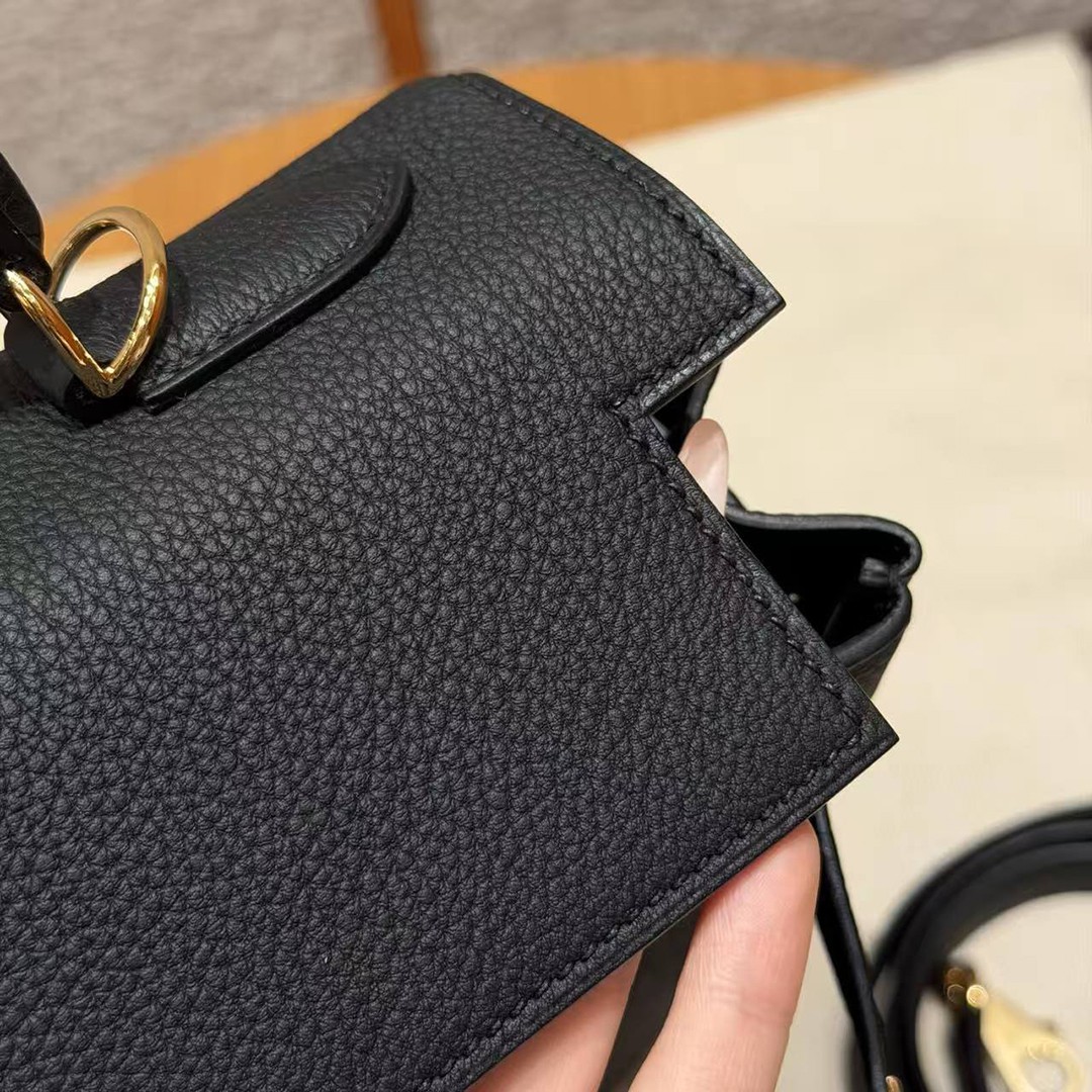 Hermes Kelly 32 Bag Handmade In Togo Calfskin Leather Gold Hardware 89 Noir - Image 13