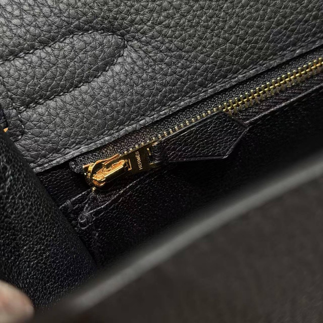 Hermes Kelly 32 Bag Handmade In Togo Calfskin Leather Gold Hardware 89 Noir - Image 10