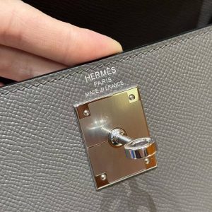 Hermes Kelly 32 Bag Handmade In Epsom Calfskin Leather Silver Hardware 8F Etain - Image 20