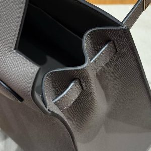 Hermes Kelly 32 Bag Handmade In Epsom Calfskin Leather Silver Hardware 8F Etain - Image 11