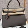 Hermes Kelly 32 Bag Handmade In Togo Calfskin Leather Rose Gold Hardware 8F Etain