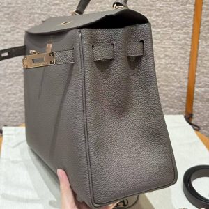 Hermes Kelly 32 Bag Handmade In Togo Calfskin Leather Rose Gold Hardware 8F Etain - Image 24
