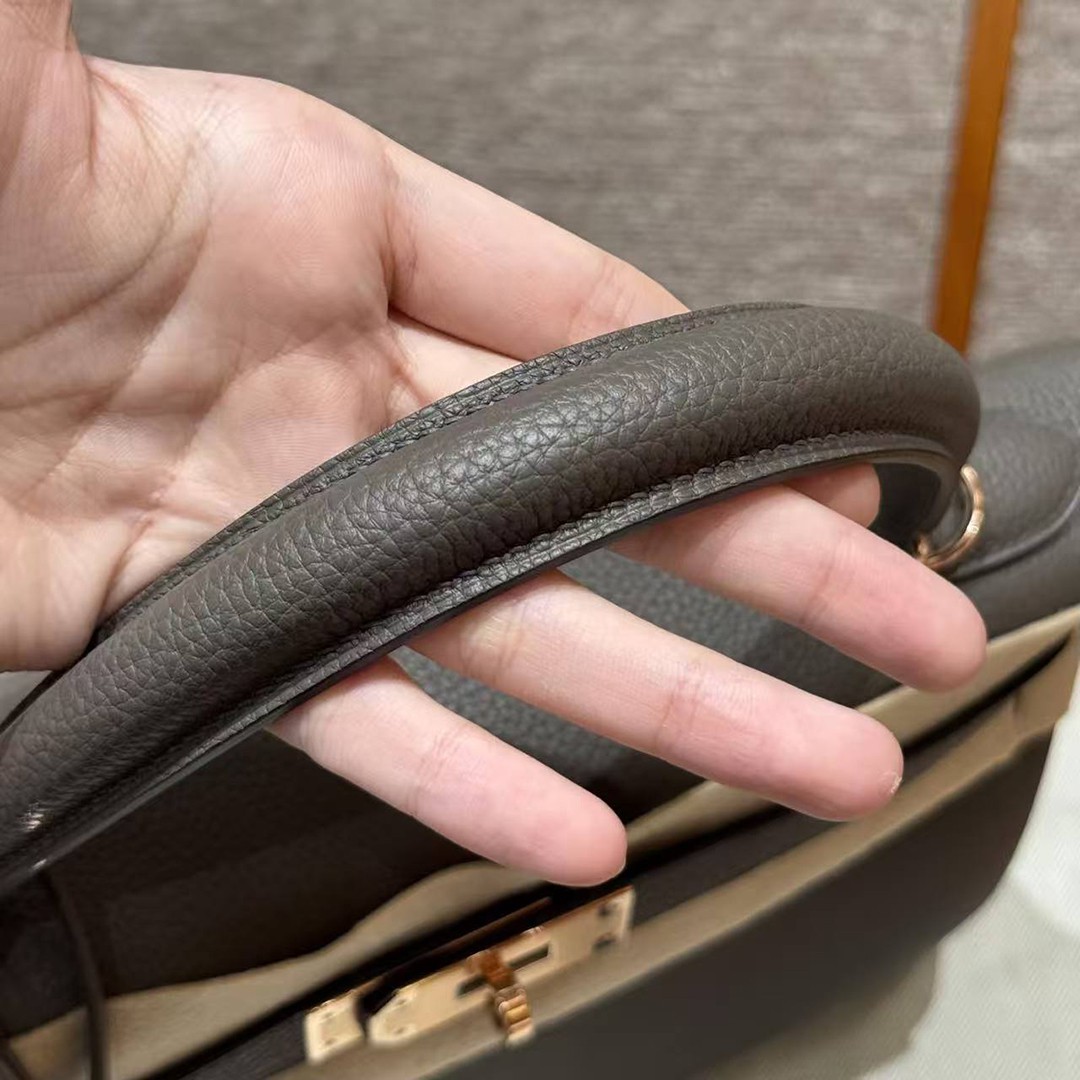 Hermes Kelly 32 Bag Handmade In Togo Calfskin Leather Rose Gold Hardware 8F Etain - Image 8