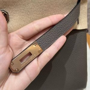 Hermes Kelly 32 Bag Handmade In Togo Calfskin Leather Rose Gold Hardware 8F Etain - Image 7
