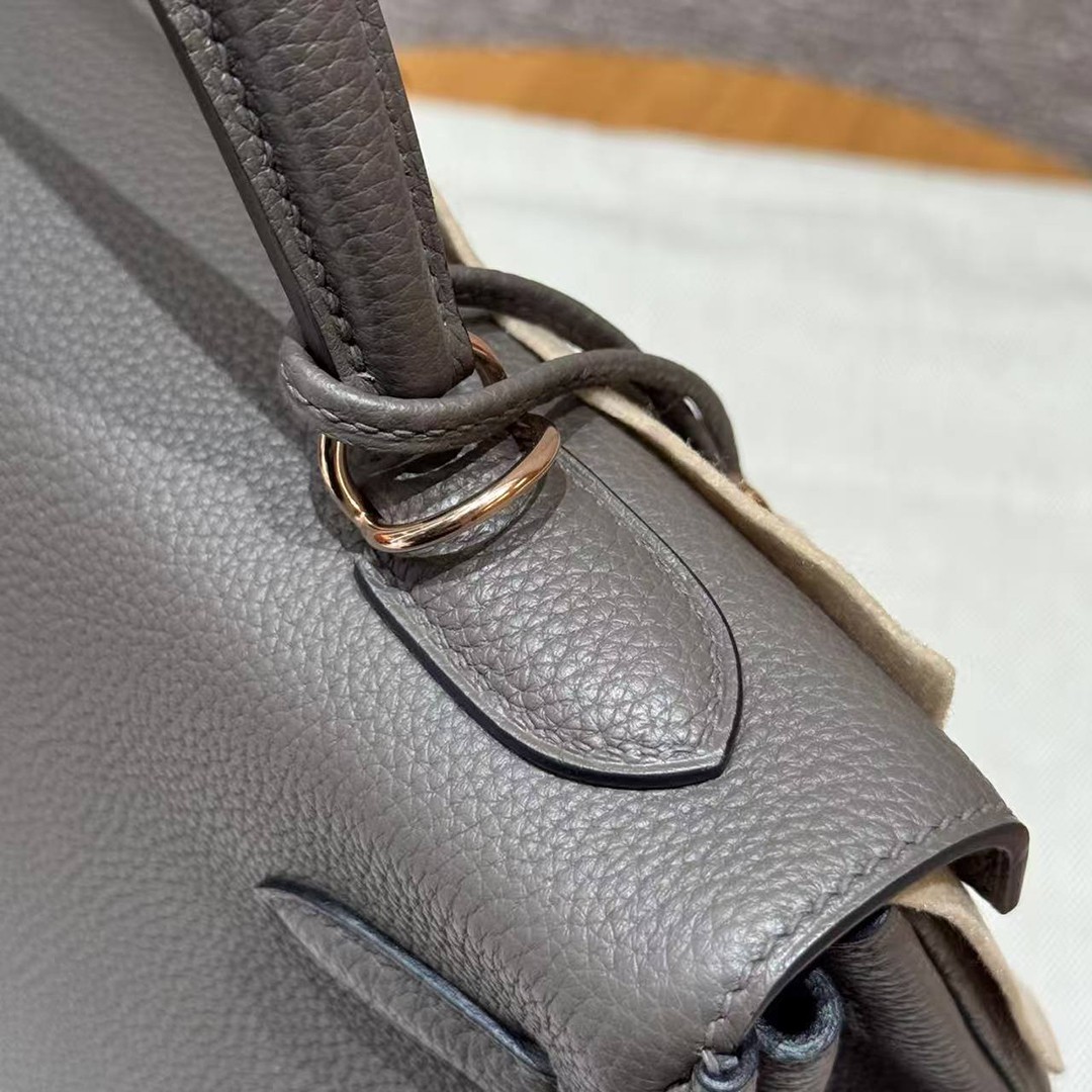 Hermes Kelly 32 Bag Handmade In Togo Calfskin Leather Rose Gold Hardware 8F Etain - Image 5