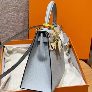 Hermes Kelly 32 Bag Handmade In Epsom Calfskin Leather Gold Hardware 8u Blue Glacier - Image 18