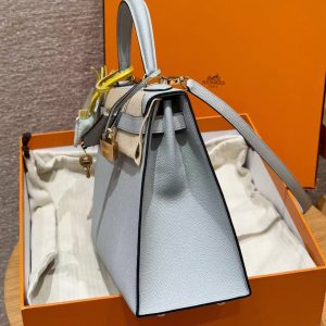 Hermes Kelly 32 Bag Handmade In Epsom Calfskin Leather Gold Hardware 8u Blue Glacier - Image 17