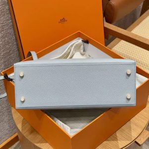 Hermes Kelly 32 Bag Handmade In Epsom Calfskin Leather Gold Hardware 8u Blue Glacier - Image 16