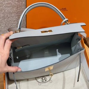 Hermes Kelly 32 Bag Handmade In Epsom Calfskin Leather Gold Hardware 8u Blue Glacier - Image 12