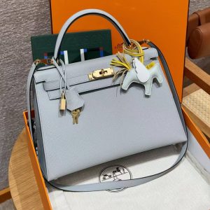 Hermes Kelly 32 Bag Handmade In Epsom Calfskin Leather Gold Hardware 8u Blue Glacier - Image 3